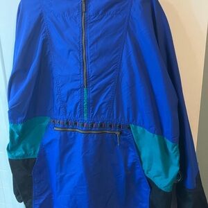 Vintage LL Bean 80s Blue Teal Hooded Anorak Jacket XL